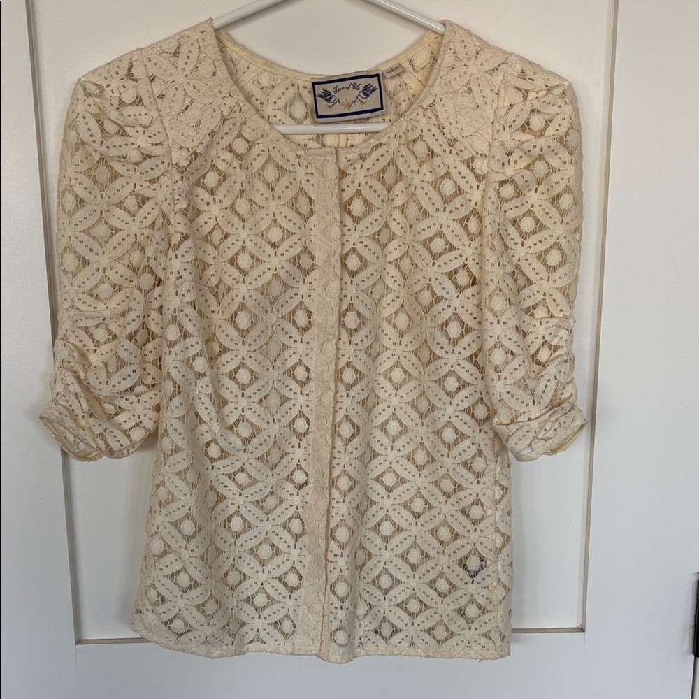 Anthropologie Cream Lace Button-Front Blouse